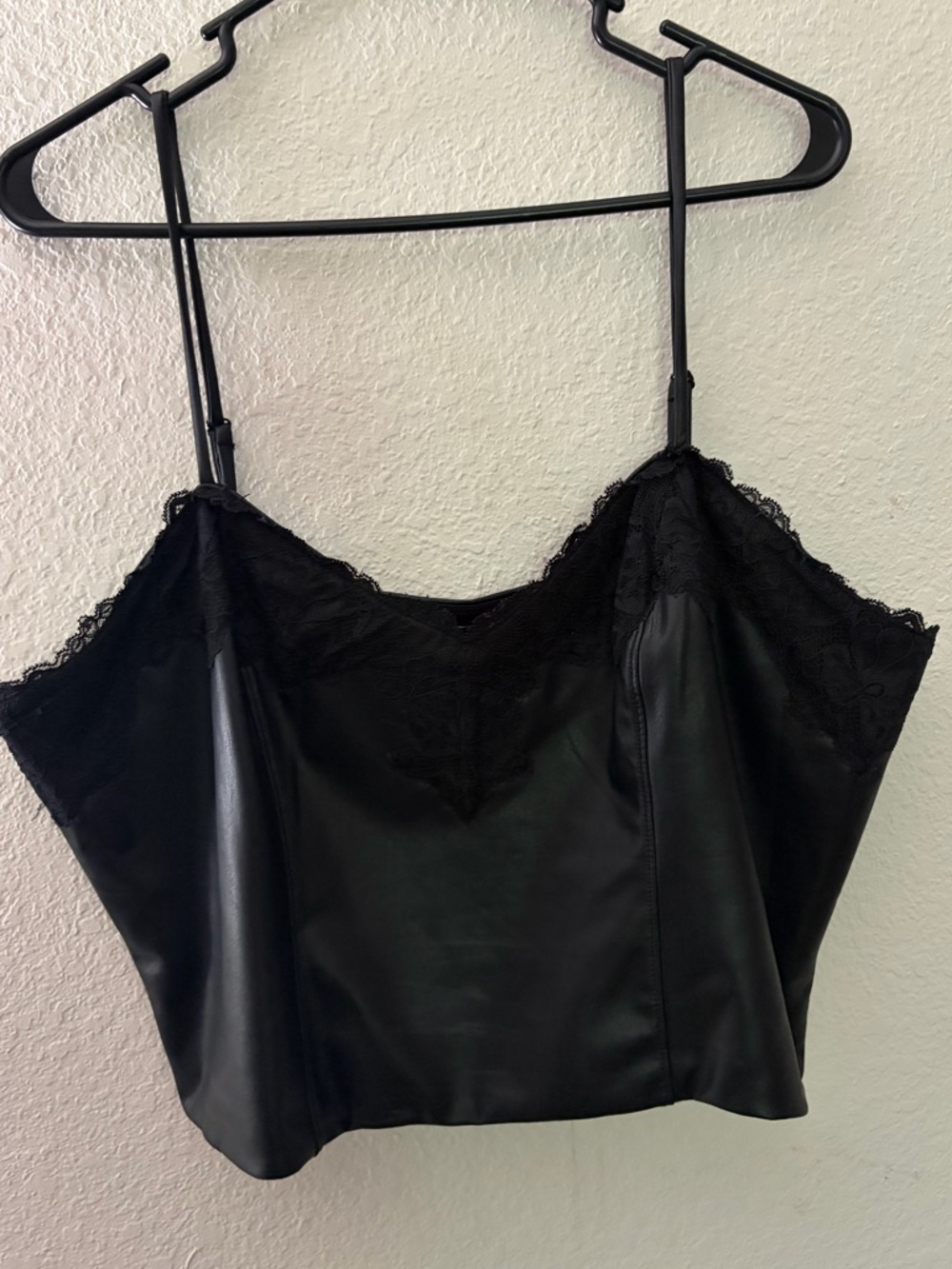 Express Black Faux Leather Lace Cami Top